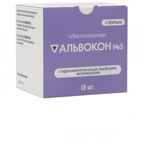 Губка Альвокон №5 с йодоформом и метронидазолом 10х10 (10шт.) Зеленая Дубрава 1231919812 - фото 437531