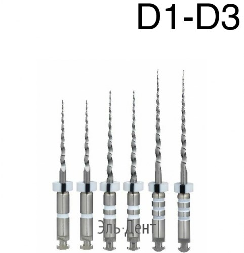 Ultratapers Engine Use набор: D1-D3 (D1x2, D2x2, D3x2), машинные файлы для перелечивания, никель-титан, (6шт.).Eurofile 1231919240 - фото 437817