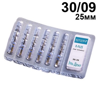 Файлы машинные R-files Gold, для первичной эндодонтии, размер 30/.09, длина 25мм, никель-титан - 6 шт. STEA 1231918038 - фото 446554