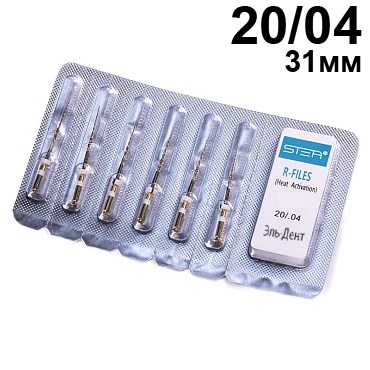 Файлы машинные R-files Gold, для первичной эндодонтии, размер 20/.04, длина 31мм, никель-титан - 6 шт. STEA 1231918044 - фото 446618
