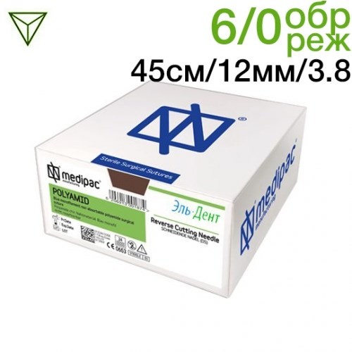 Полиамид 6/0 45см 12мм 3/8 обратно-режущая 24шт голубой 1231916744 - фото 447994