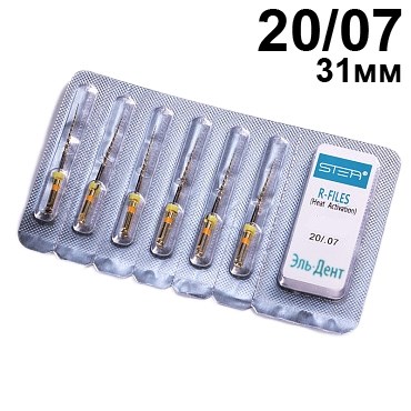 Файлы машинные R-files Gold, для первичной эндодонтии, размер 20/.07, длина 31мм, никель-титан - 6 шт. STEA 1231918042 - фото 449851