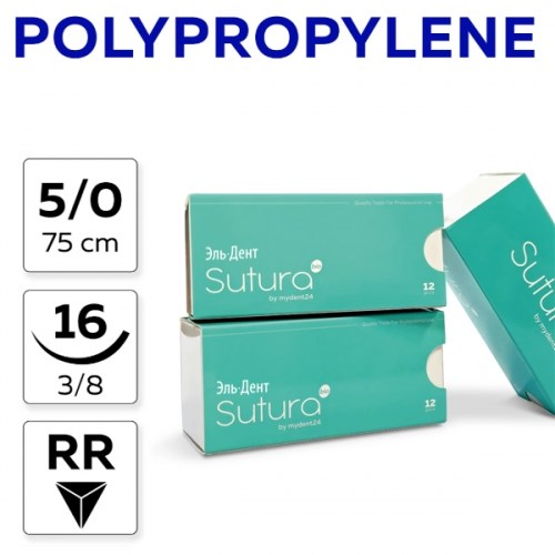 Шовный материал POLYPROPYLENE 5/0_75_16, нерассасывающаяся, 3/8, обратно-режущая (12 шт.), SUTURA 1231918995 - фото 450375