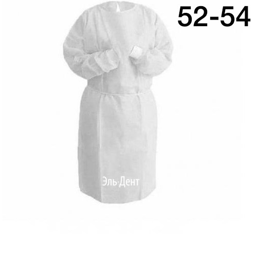 Халат нестерильный, хирургический Лайт тип-2 р.52-54, спанбонд пл.42 г/м2, рукав на манжете, белый (5шт.) НОВИСЕТ 1231917977 - фото 451163