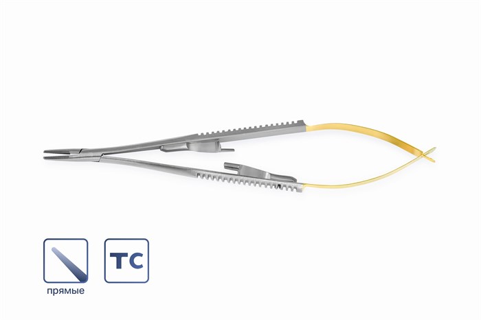 Иглодержатель микрохирургический Castroviejo с вставками прямой 14 см 1105 - фото 451269