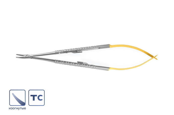 Иглодержатель микрохирургический Barraquer с вставками изогнутый 17 см 1108B - фото 451270