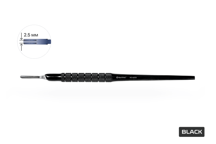 Ручка №3 Black Double для лезвий скальпеля круглая прямая 4605B - фото 451274