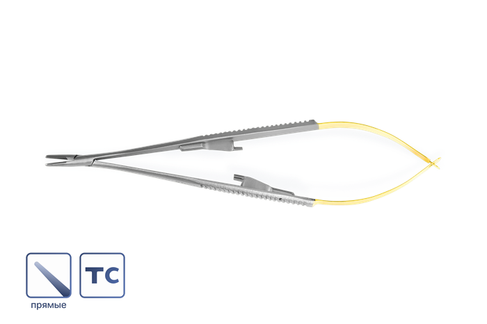 Иглодержатель микрохирургический Castroviejo с вставками прямой 18 см 1107 - фото 451297