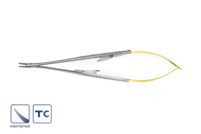 Иглодержатель микрохирургический Castroviejo с вставками изогнутый 18 см 1108 - фото 451380
