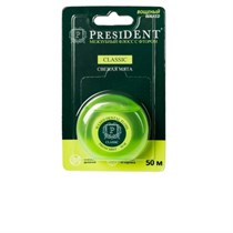 Зубная нить с фтором вощеная мятная (50 м) PRESIDENT 1231916691