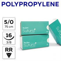 Шовный материал POLYPROPYLENE 5/0_75_16, нерассасывающаяся, 3/8, обратно-режущая (12 шт.), SUTURA 1231918995