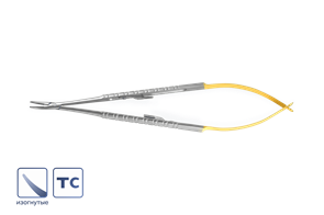 Иглодержатель микрохирургический Barraquer с вставками изогнутый 17 см 1108B