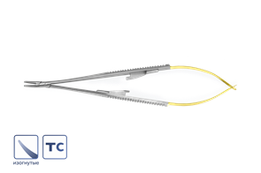 Иглодержатель микрохирургический Castroviejo с вставками изогнутый 18 см 1108