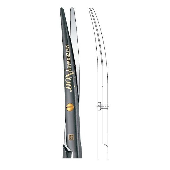 Ножницы препаровальные Baby-Metzenbaum, DUROTIP, NOIR, изогнутые, 1 зубчатое лезвие, 145 мм