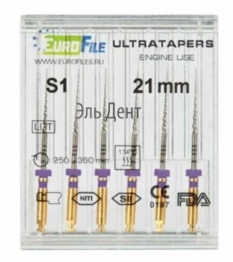 Ultratapers Engine Use S1, 21мм, машинные файлы, никель-титан, (6шт.).Eurofile
