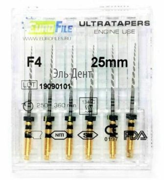 Ultratapers Engine Use F4, 25мм, машинные файлы, никель-титан, (6шт.).Eurofile