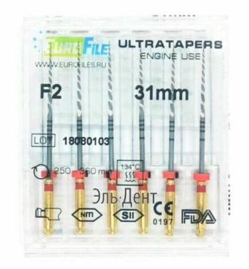 Ultratapers Engine Use F2, 31мм, машинные файлы, никель-титан, (6шт.).Eurofile