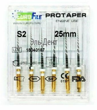 Ultratapers Engine Use S2, 25мм, машинные файлы, никель-титан, (6шт.).Eurofile