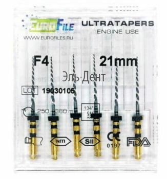 Ultratapers Engine Use F4, 21мм, машинные файлы, никель-титан, (6шт.).Eurofile