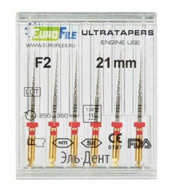 Ultratapers Engine Use F2, 21мм, машинные файлы, никель-титан, (6шт.).Eurofile