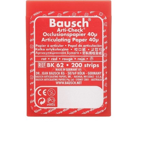 Артикуляционная бумага BK 62, 40 мкм, 200 листов, красная Bausch 0001910719 - фото 318203