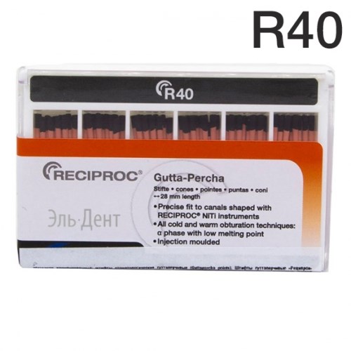 Reciproc guttapercha points, длина (length) 28 мм, R40 размер (size), 60 шт. 0001913236 - фото 326207