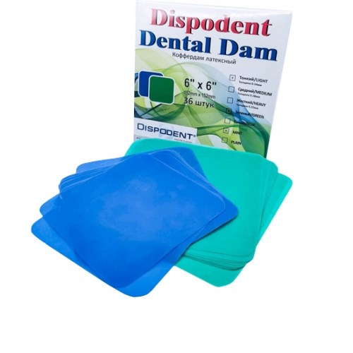 Раббер дам набор листов Dispodent Dental Dam, зеленые, мятный, тонкие, 36 шт. 1231913210 - фото 329045