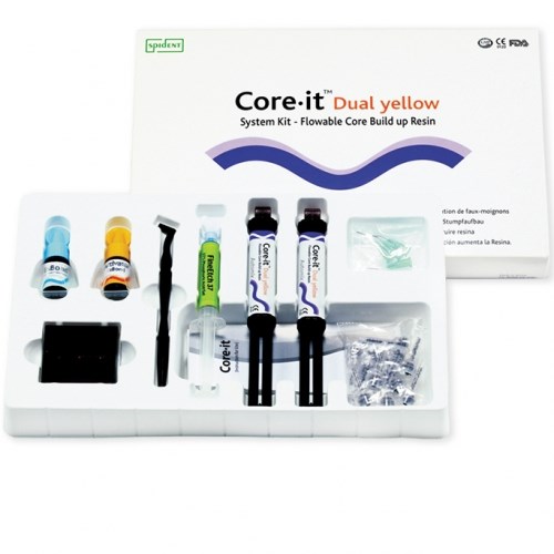 Core It Dual yellow system kit (Большой Набор композитный материал 2 шпр по 10 г ,1 Эсбонд (5мл),1Эсбондактиватор, 1 шпр. ФайнЭйч, блокнот для смешивания, насадки смешивающие) 0001912650 - фото 335169