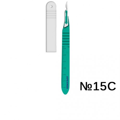 Скальпель №15С стерильный одноразовый с пластмассовой ручкой (1 шт) Apexmed 0001912993 - фото 335830