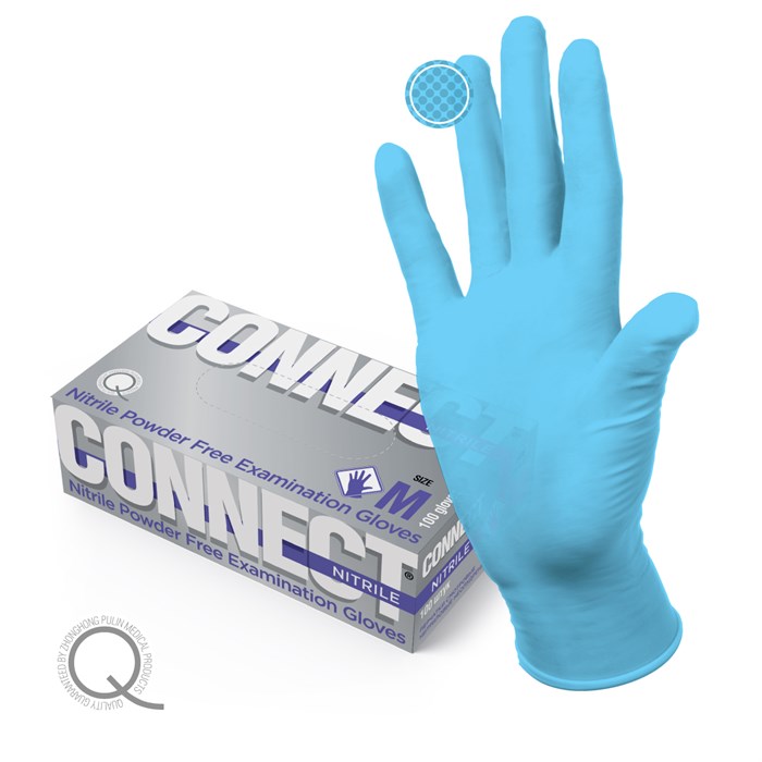 Перчатки нитриловые CONNECT NITRILE (PULIN)  нестерильные, XS (5-6), голубые, 50 пар. st857090 - фото 343737