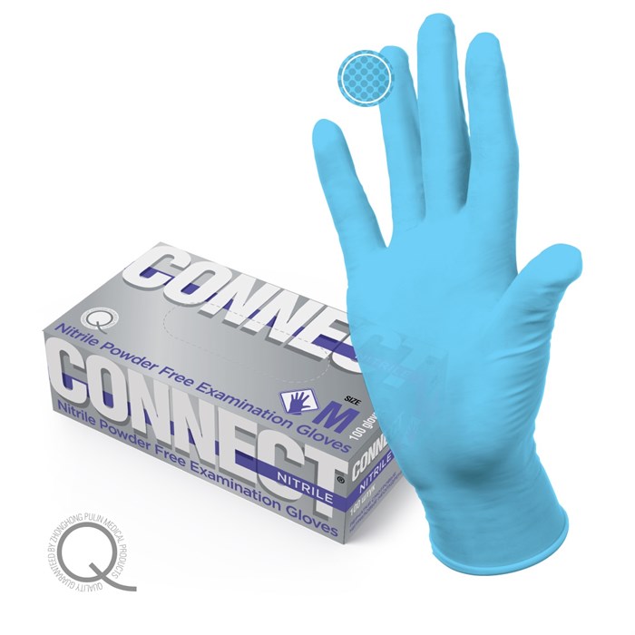 Перчатки нитриловые CONNECT NITRILE (PULIN)  нестерильные, M (7-8), голубые, 100 пар st165373 - фото 344327