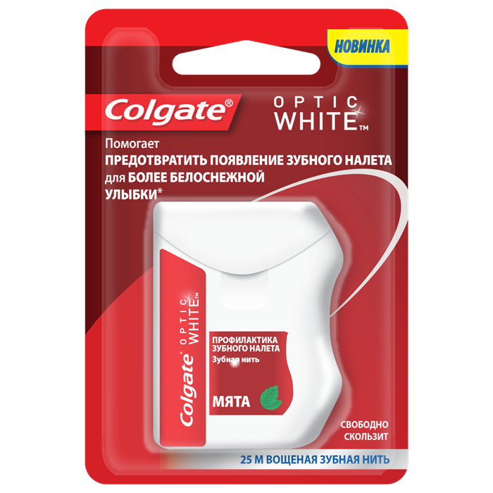 Зубная нить COLGATE  Optic White Профилактика зубного налета" , 25  м, 1 шт. FMY13425 - фото 345889