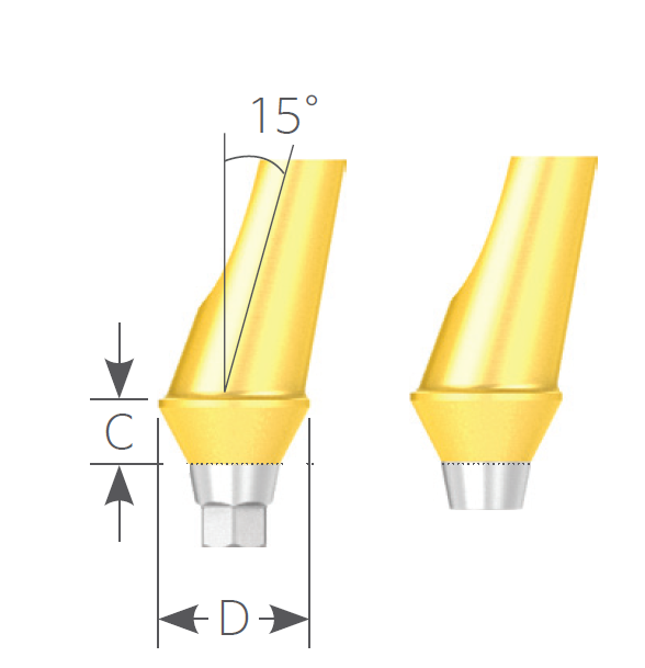 Абатмент угловой для цементной фиксации диаметр 4.5 мм, десна 1.5 мм. Угол 15% без шестигранника тип Б. SSAA451515N[H] - фото 352806