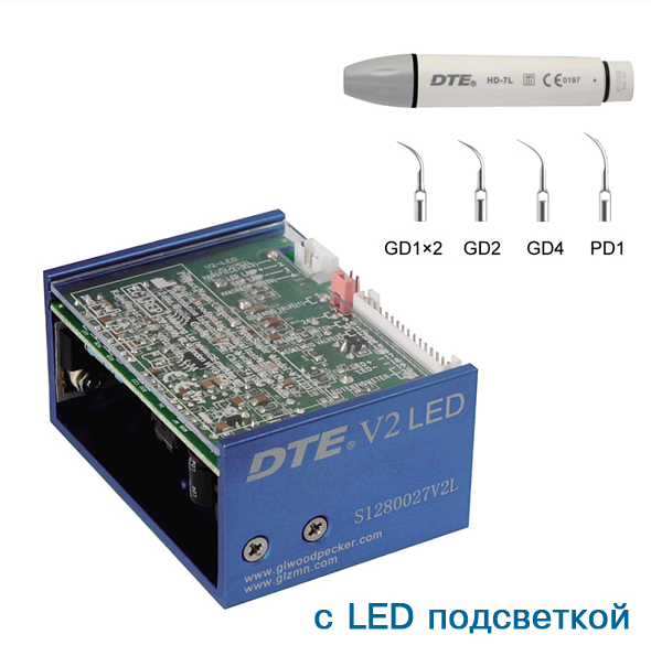 Cкалер ультразвуковой Woodpecker DTE-V2 LED, 5 насадок в комплекте (GD1x2, GD2, GD4, PD1) V2LED - фото 358376