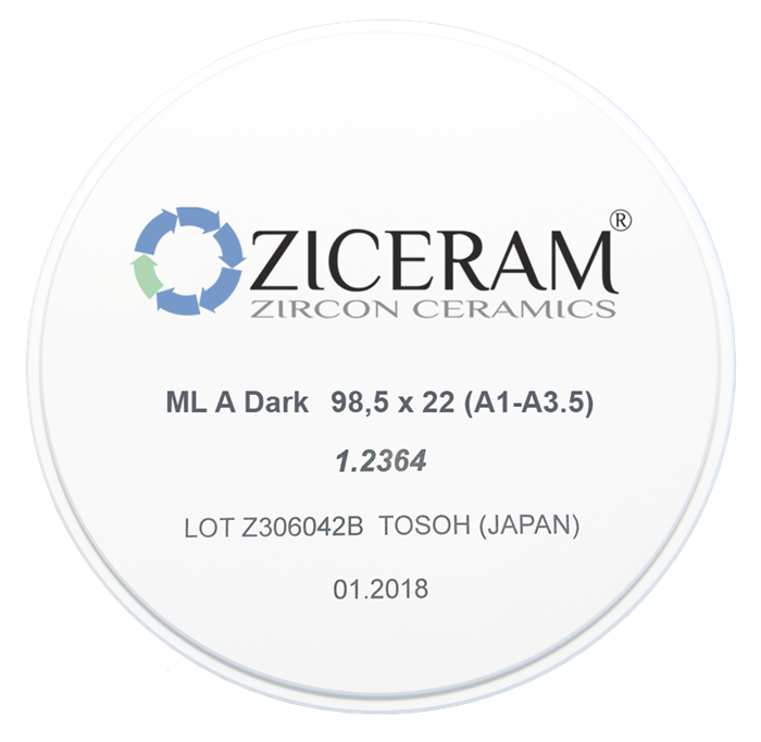 Многослойные заготовки диоксида циркония ZICERAM ML A Dark 98,5 х22 (A1-A35) MLADark98-5х22(A1-A3-5) - фото 360609