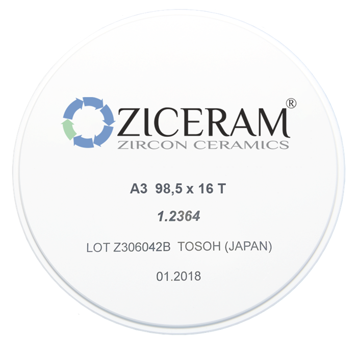 Заготовки диоксида циркония ZICERAM с оттенком А3 98,5 x16T, транслюцентные A398-5x16T - фото 360929