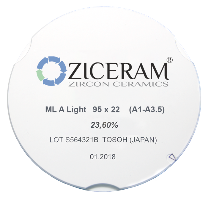 Многослойные заготовки диоксида циркония ZICERAM A Light 95 х 22(А1-А3.5). MLALight95х22(А1-А3.5 - фото 364090