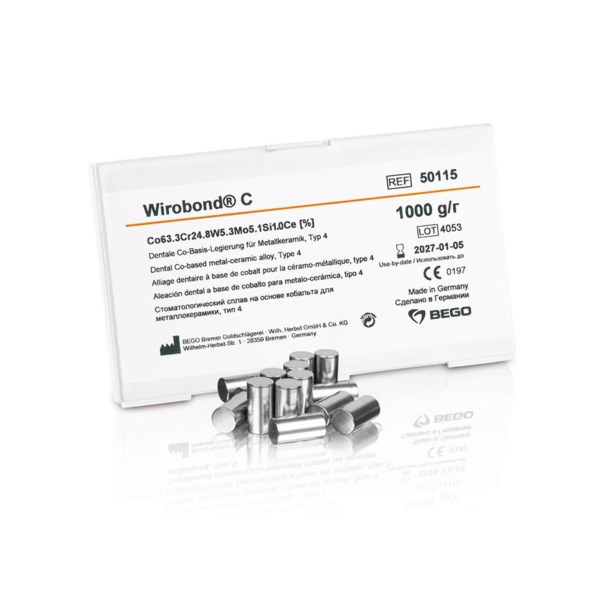 Сплав Wirobond C  CoCr для керамики, Co (63,3%), Cr (24,8%), W (5,3%) Mo (5,1%), 1 кг. 50115 - фото 366847