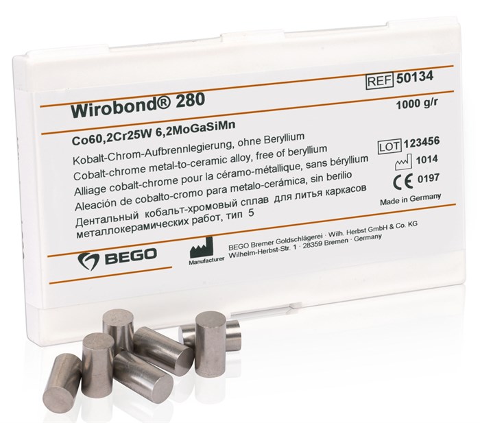 Сплав Wirobond 280  CoCr для керамики, Co (60,2%), Cr (25%), W (6,2%) Mo (4,8%), 1 кг. 50134 - фото 366860