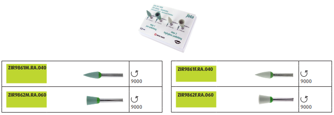 Полиры для оксида циркония JOTA Zir Gloss Kit  набор 4 инструмента. 1436(ZIRGLOSS-DENTIST) - фото 368112