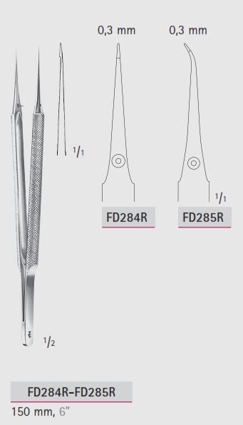 Микропинцет для вязки узлов, изогнутый, 0.3 мм, длина 150 мм., арт: FD285R FD285R - фото 375138