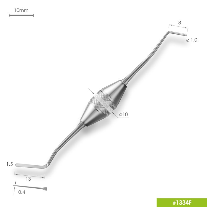 1334F TiN Удлиненная узкая гладилка с цилиндрическим штопфером Ø1.0mm. Эргономичная ручка Ø10mm. Покрытие Gold 1334F-TiN - фото 379767