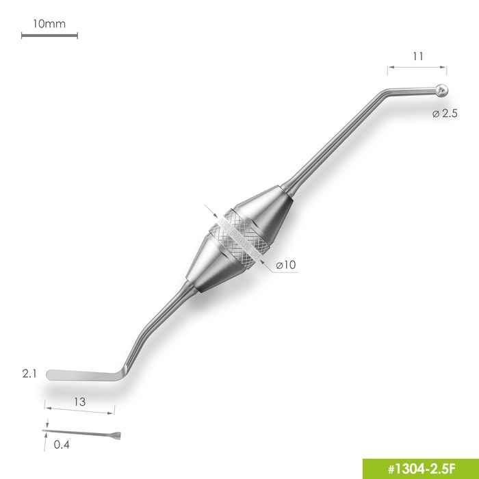 1304-2,5F Удлиненная средняя гладилка с штопфером-шариком Ø2.5mm. Эргономичная ручка Ø10mm 1304-2-5F - фото 379789