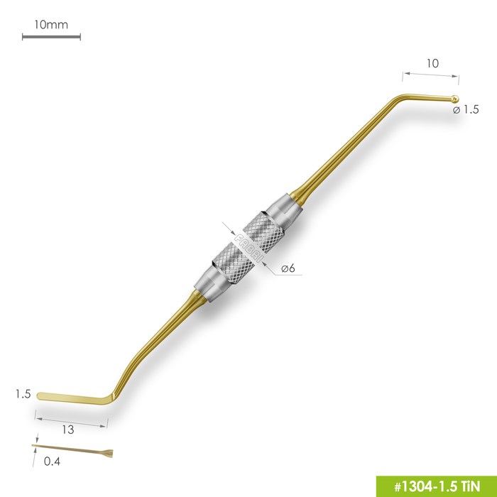 1304-1,5 TiN Удлиненная узкая гладилка с штопфером-шариком Ø1.5mm. Ручка Ø6mm. Покрытие Gold 1304-1-5-TiN - фото 379838