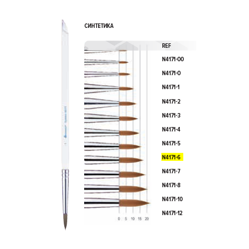 Кисть для нанесения керамики, синтетический ворс, размер 6, арт: N4171-6 N4171-6 - фото 380920