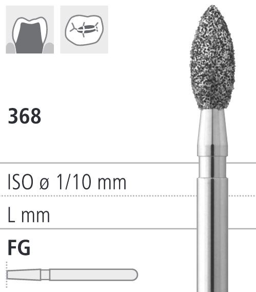 Боры стоматологические алмазные FG 368/018, син., 6шт. ISO код 314257524018, арт: FG8255A/6 FG8255A/6 - фото 385795