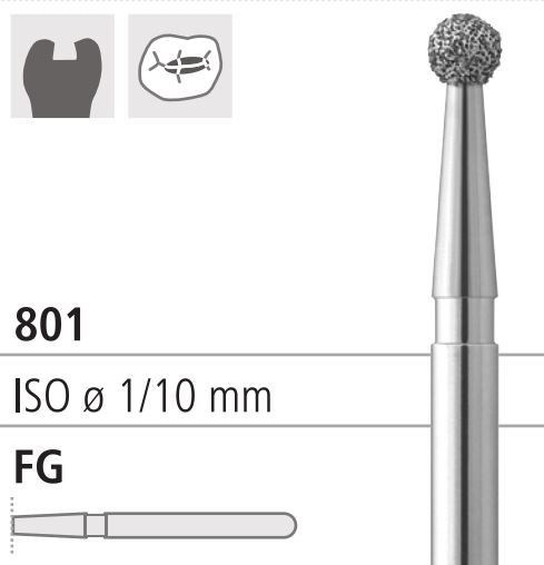 Боры стоматологические алмазные FG 801/036, золот., 6шт. ISO код 314001514036, арт: FG401/6 GB FG401/6GB - фото 385929