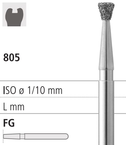 Боры стоматологические алмазные FG 805/018, 6шт. ISO код 314010524018., арт: FG402/6 FG402/6 - фото 385974