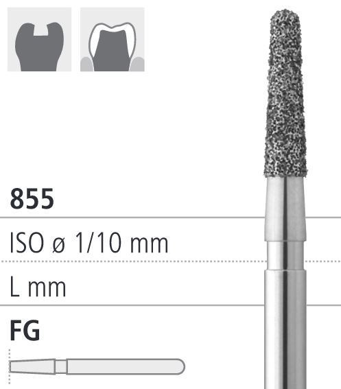 Боры стоматологические алмазные FG 855/016, 6 шт. ISO код 314197524016, арт: FGD8/6 FGD8/6 - фото 385981