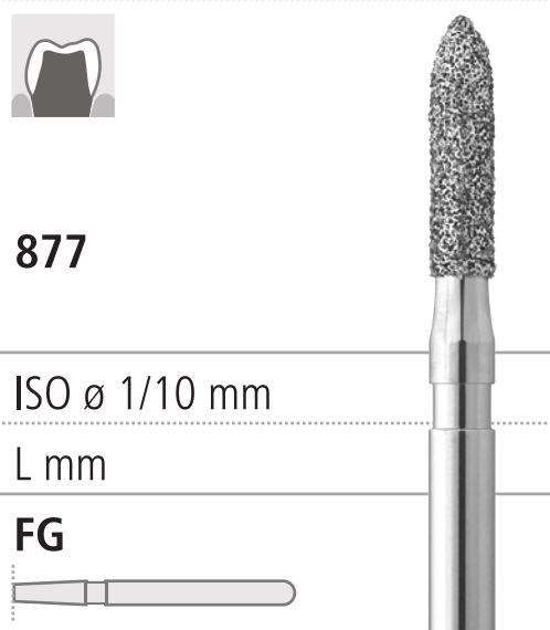 Боры стоматологические алмазные FG 877/014, зел., 6шт. ISO код 314288534014., арт: FG406/6 C FG406/6C - фото 386057